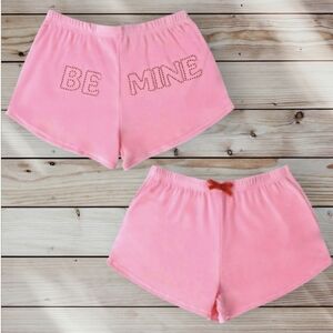 Pink Plush Be Mine Valentine's Day Red Rhinestone Shorts loungewear
